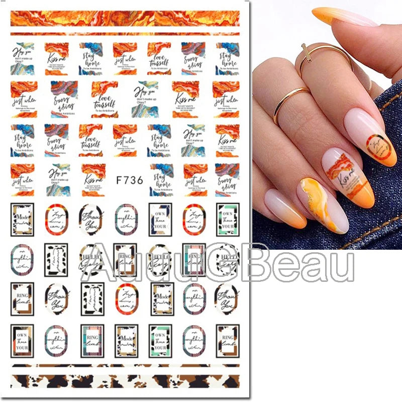 3d Nail Art Decals Geometric Lines Coconut Tree Palms Leaves Flowers Adhesive Sliders Nail Stickers Decorated Manicure