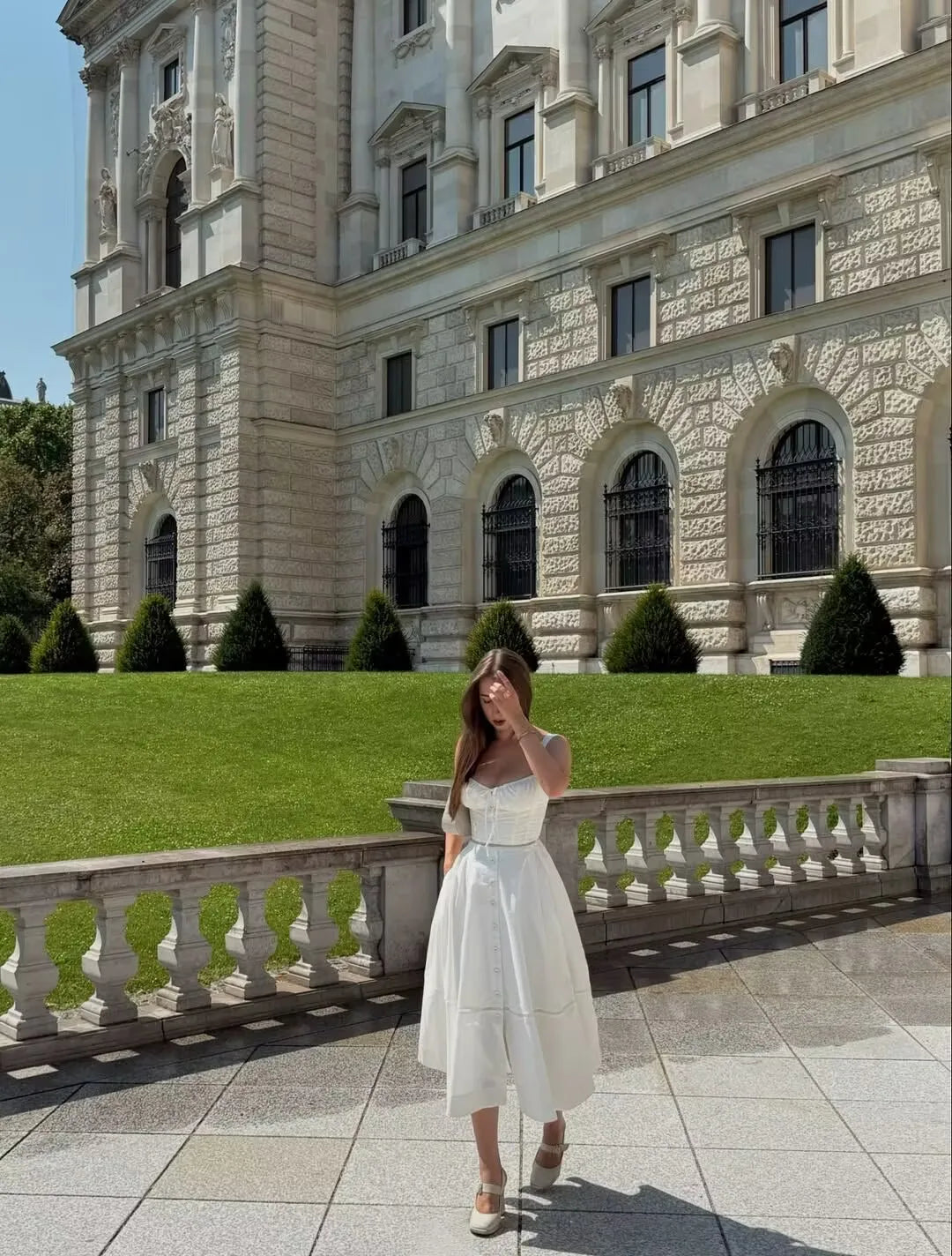 YENKYE Sexy Lace Up Bandage Back Elegant White Sling Dress Women Front Button A-line Cotton Corset Style Summer Dress Midi Robe