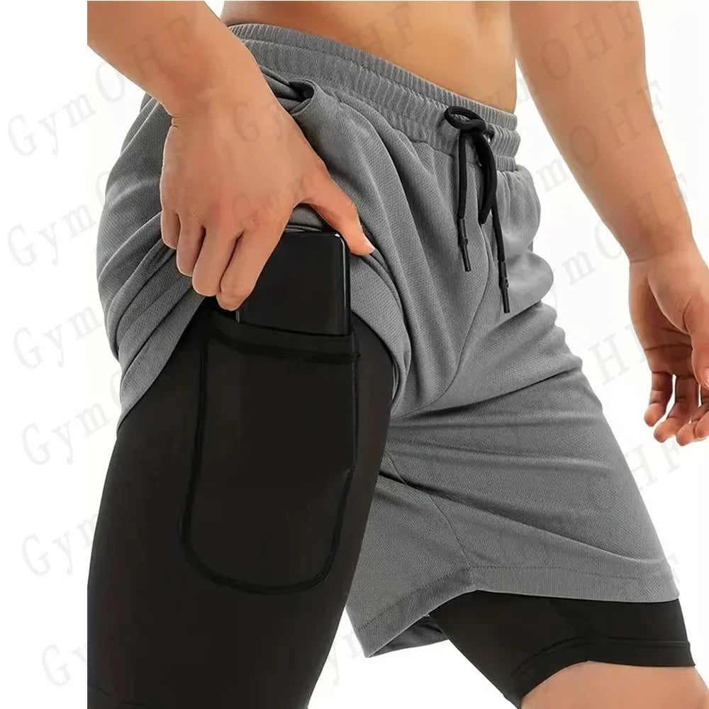 Goku Anime Running Shorts Men Fitness Gym Training 2 in 1 Sports Shorts Quick Dry Workout Jogging Double Deck Shorts