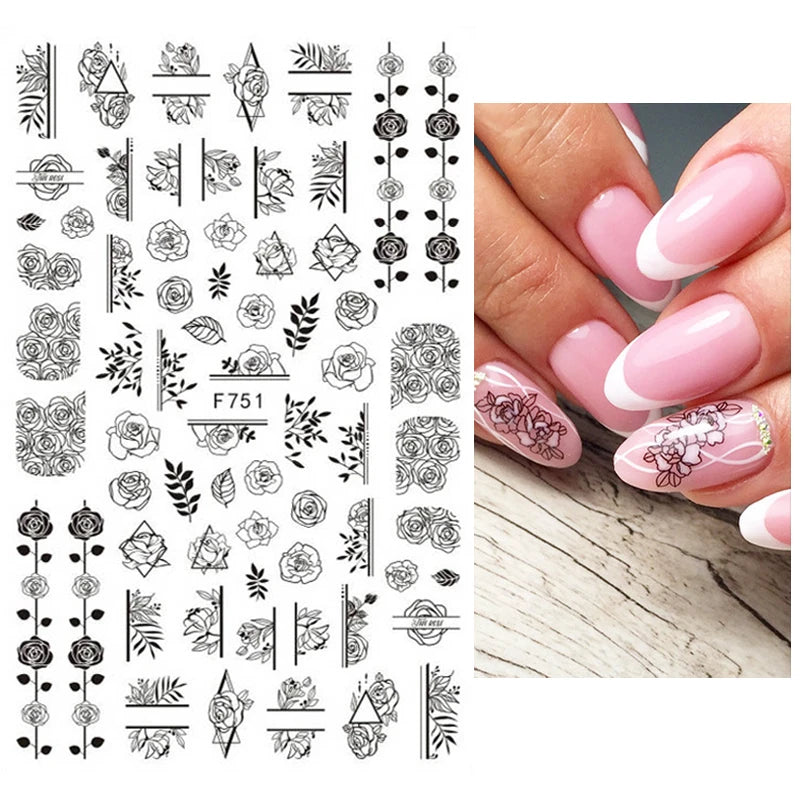 3d Nail Art Decals Geometric Lines Coconut Tree Palms Leaves Flowers Adhesive Sliders Nail Stickers Decorated Manicure