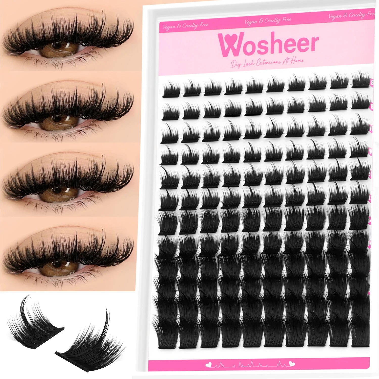 WOSHEER Lash Clusters With Spikes DIY Eyelash Clusters D Curl Spiky Full Cluster Eyelash Extensions Individual Lashes Cluster