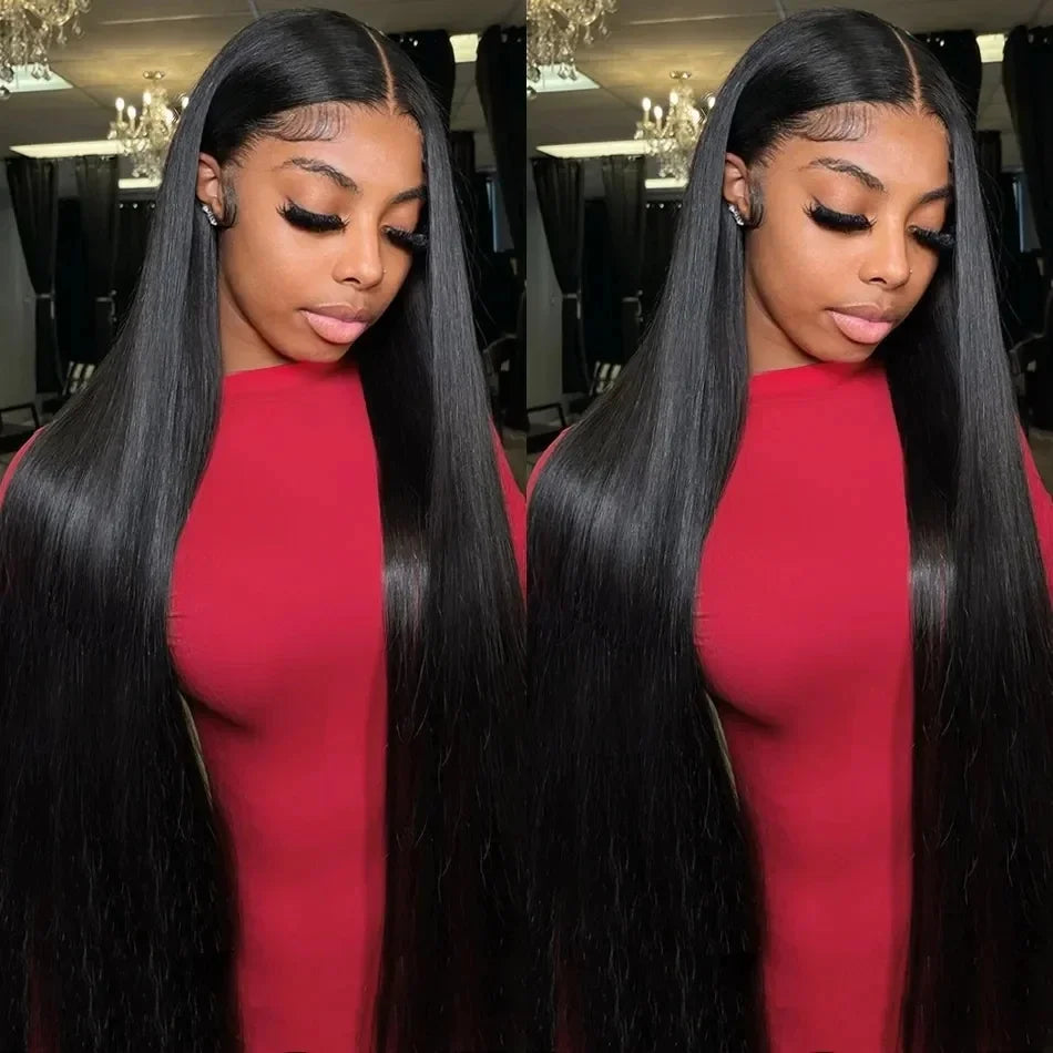 30 40 Inch Bone Straight 13x6 HD Lace Frontal Wigs Pre Plucked Brazilian Transparent Lace Front Human Hair For Women 200 Density