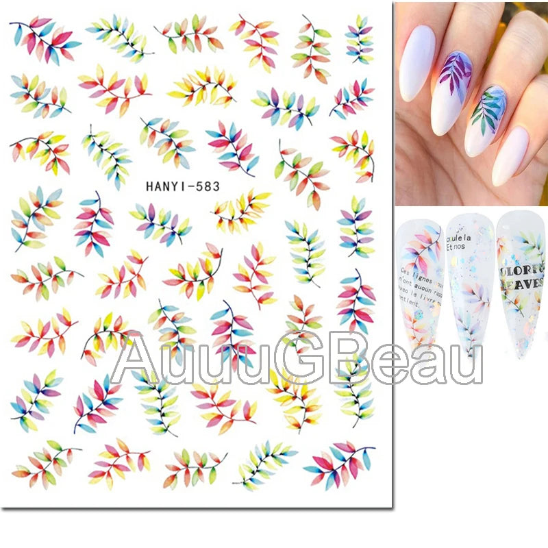3d Nail Art Decals Geometric Lines Coconut Tree Palms Leaves Flowers Adhesive Sliders Nail Stickers Decorated Manicure