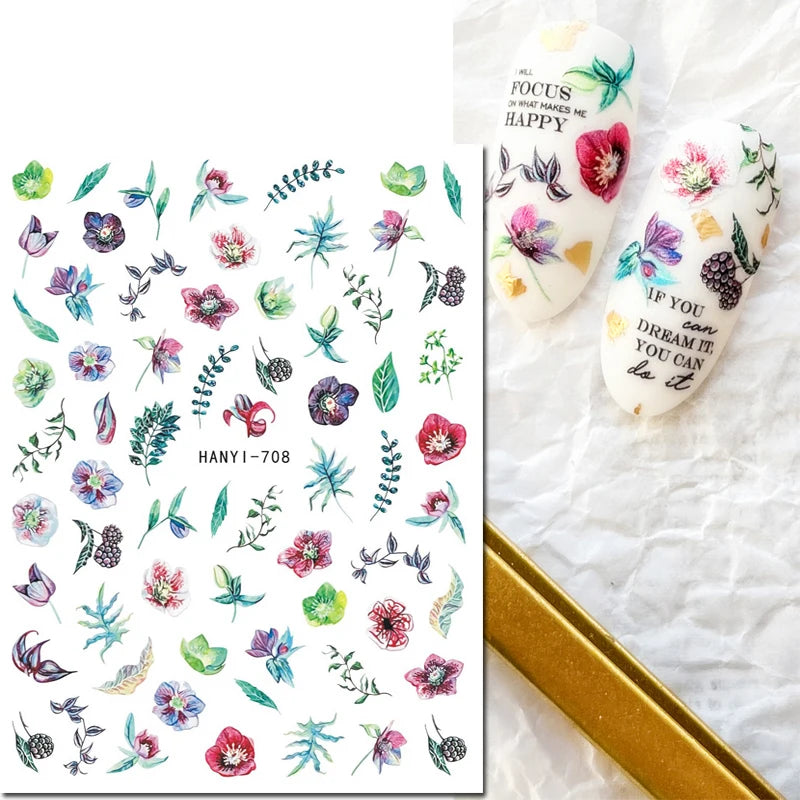 3d Nail Art Decals Geometric Lines Coconut Tree Palms Leaves Flowers Adhesive Sliders Nail Stickers Decorated Manicure