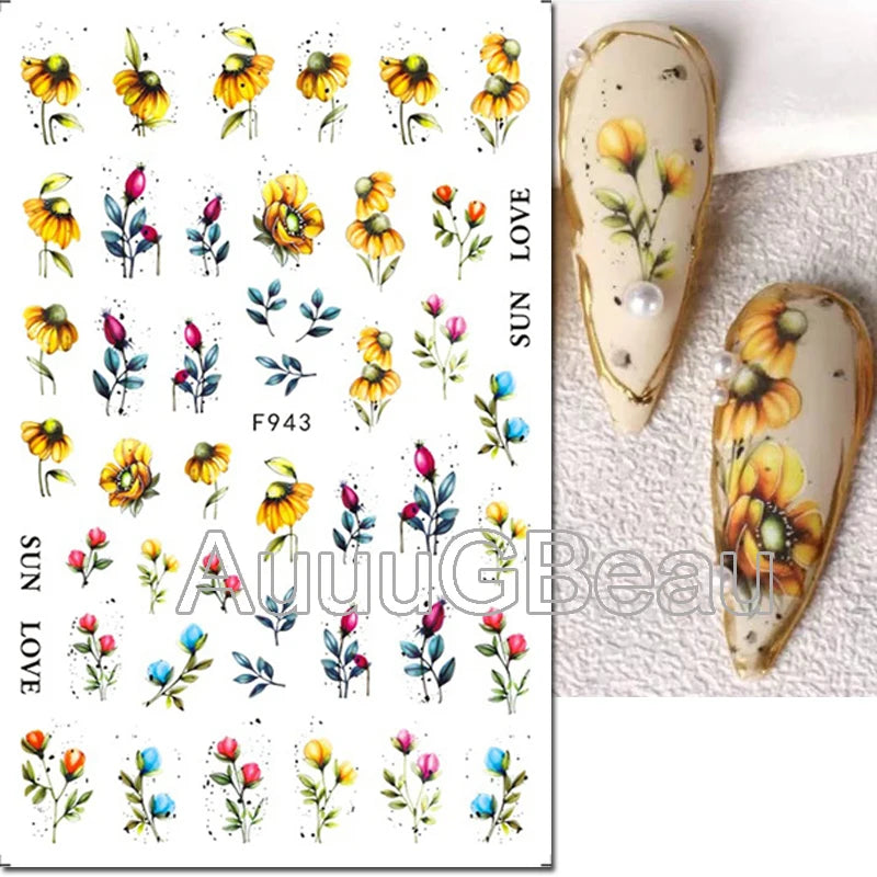 3d Nail Art Decals Geometric Lines Coconut Tree Palms Leaves Flowers Adhesive Sliders Nail Stickers Decorated Manicure