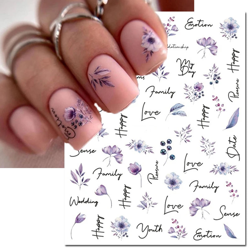 3d Nail Art Decals Geometric Lines Coconut Tree Palms Leaves Flowers Adhesive Sliders Nail Stickers Decorated Manicure