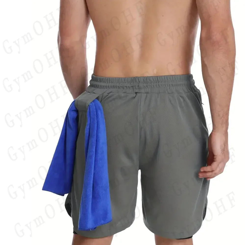 Goku Anime Running Shorts Men Fitness Gym Training 2 in 1 Sports Shorts Quick Dry Workout Jogging Double Deck Shorts