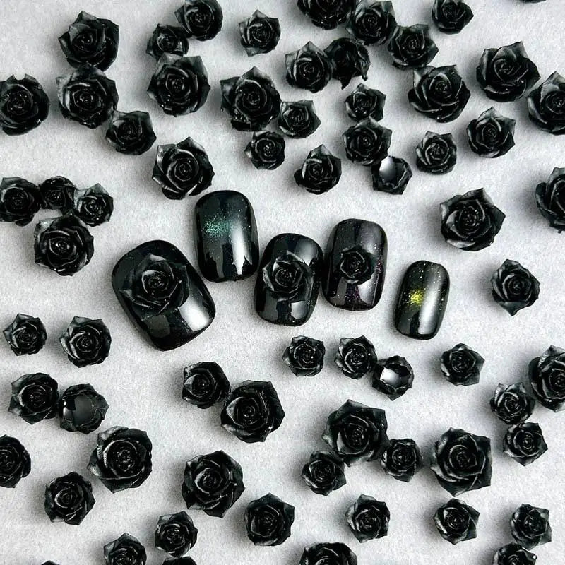 30PCS Resin Minimalist Black Rose Nail Art Charms 3D Cool RoseFlowers Nail Decoration Accessories for DIY Manicure Crafts