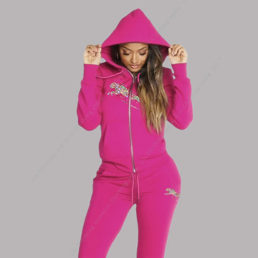 Women's Track Suit Aesthetic Hoodies Sweatshirts Sweatpants 2 Piece Set Zipper Cardigan High quality Sportwear Woman Pants Sets