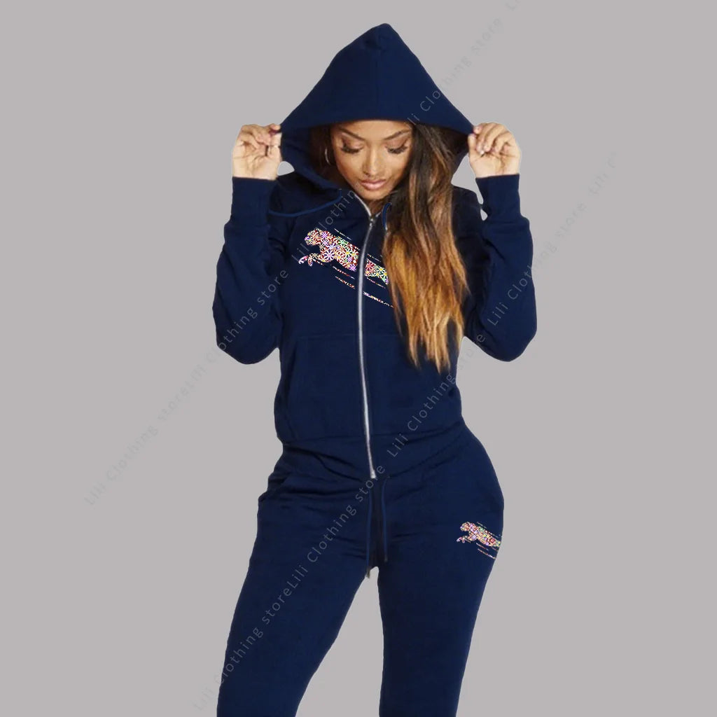 Women's Track Suit Aesthetic Hoodies Sweatshirts Sweatpants 2 Piece Set Zipper Cardigan High quality Sportwear Woman Pants Sets