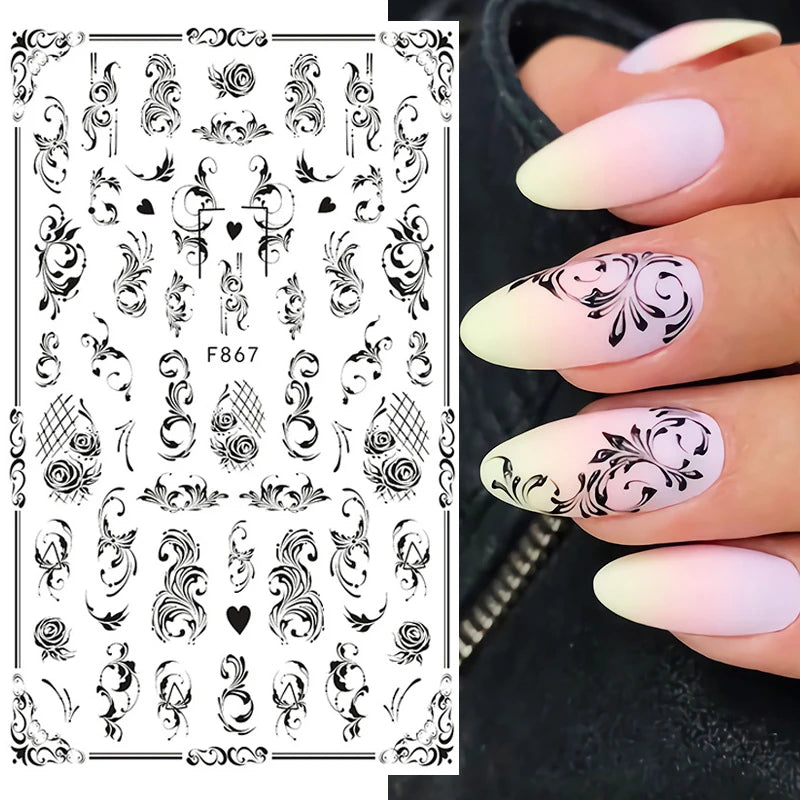 3d Nail Art Decals Geometric Lines Coconut Tree Palms Leaves Flowers Adhesive Sliders Nail Stickers Decorated Manicure
