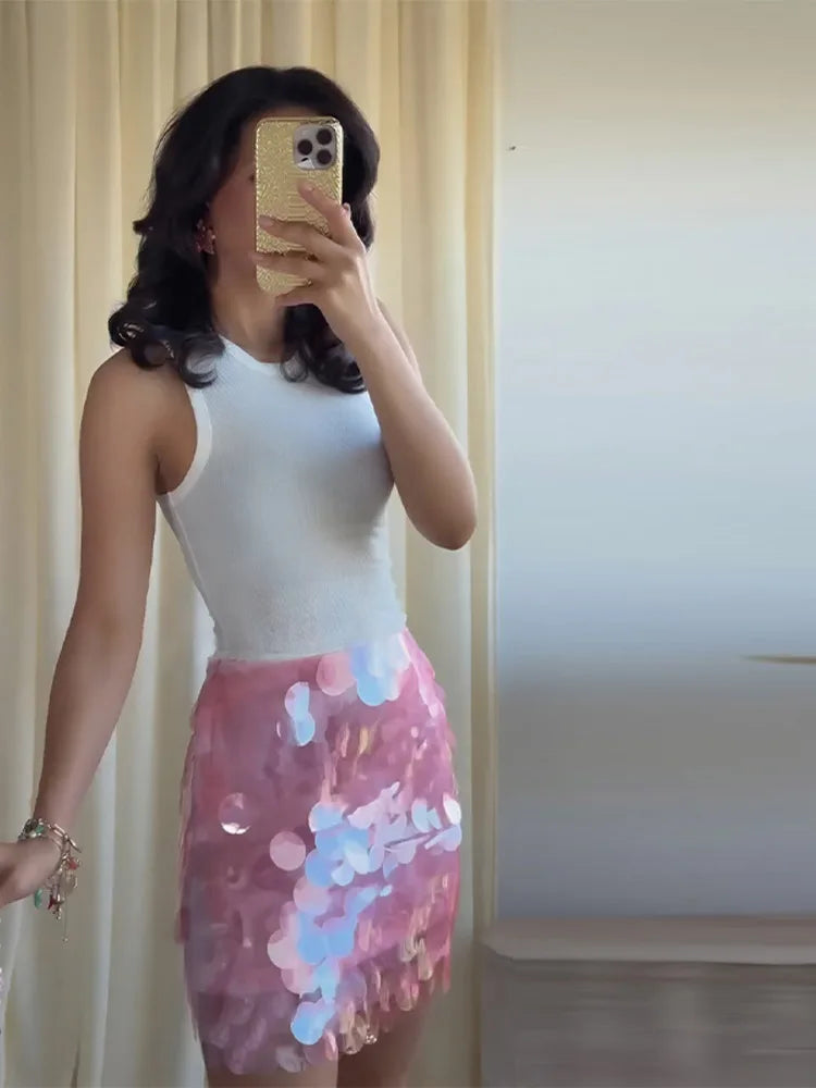 Women Dress Large Sequin Mini Skirt High Waisted Bodycon Sparkly Party Clubwear Fashion Bottoms Night Spring Summer Skirt Ladies