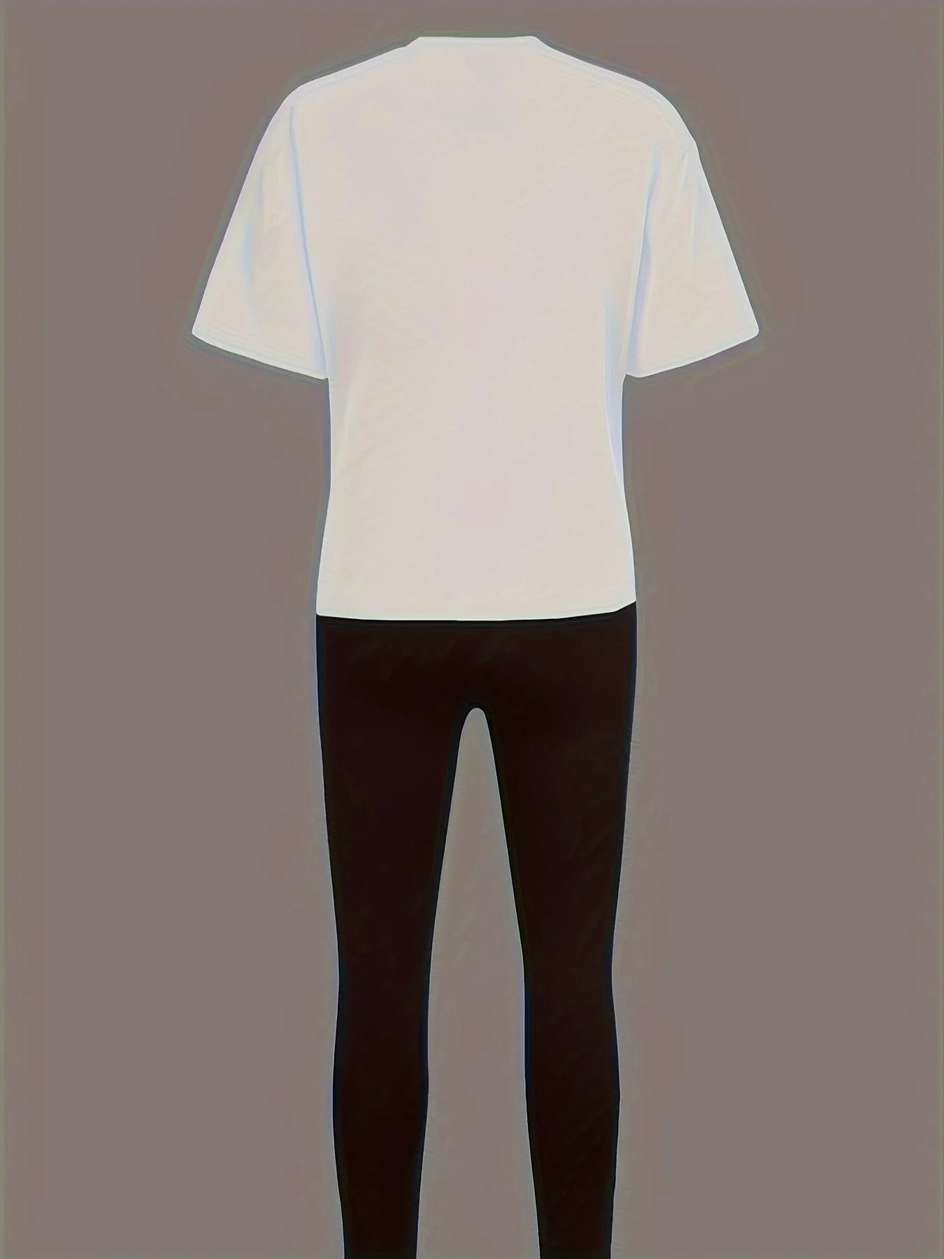 Women's spring and summer loose casual plus cartoon bear print round neck short sleeved T-shirt+tight pants two-piece set