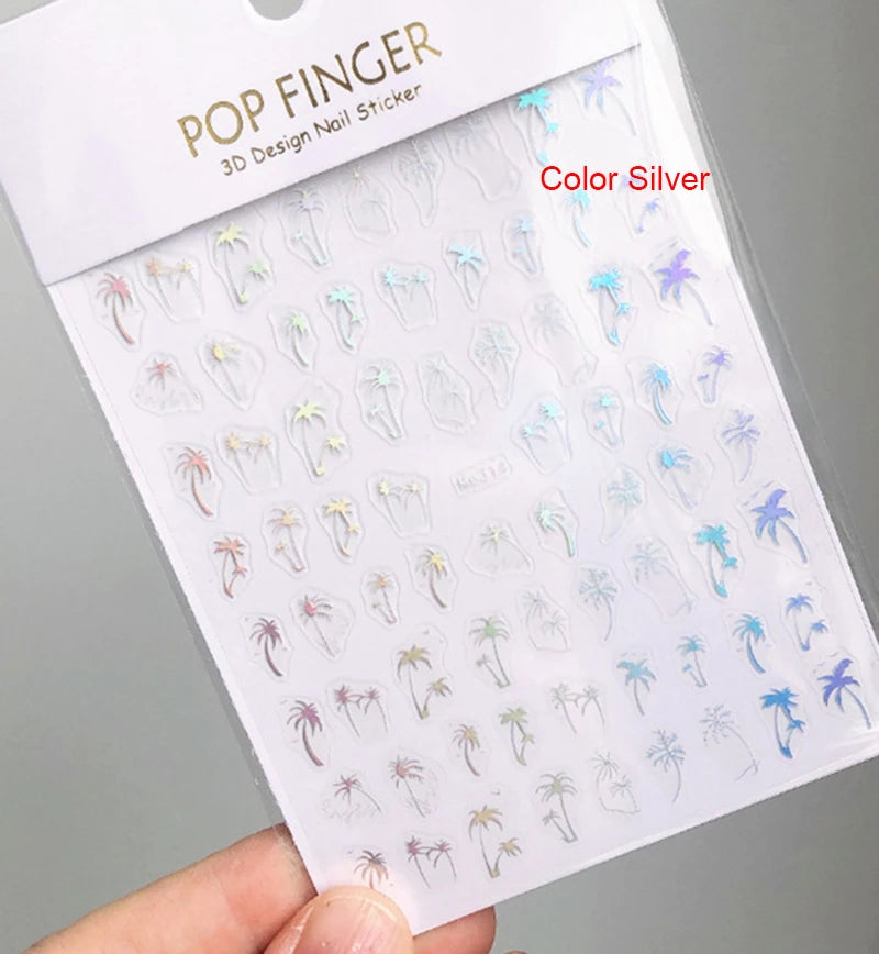 3d Nail Art Decals Geometric Lines Coconut Tree Palms Leaves Flowers Adhesive Sliders Nail Stickers Decorated Manicure