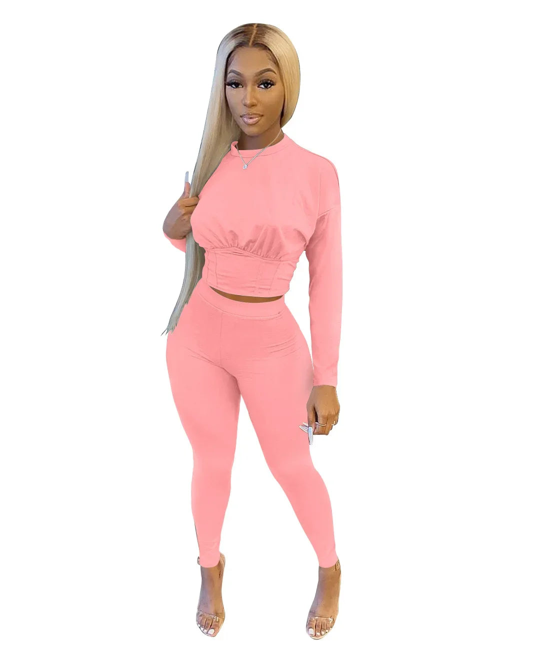 2023 Autumn New Women's Pure Color Sports Waist Suit Fashion Casual Two-piece Set