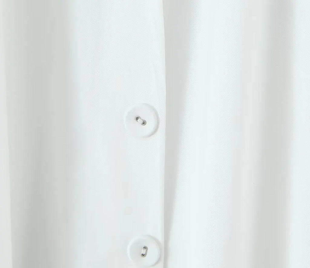 YENKYE Sexy Lace Up Bandage Back Elegant White Sling Dress Women Front Button A-line Cotton Corset Style Summer Dress Midi Robe