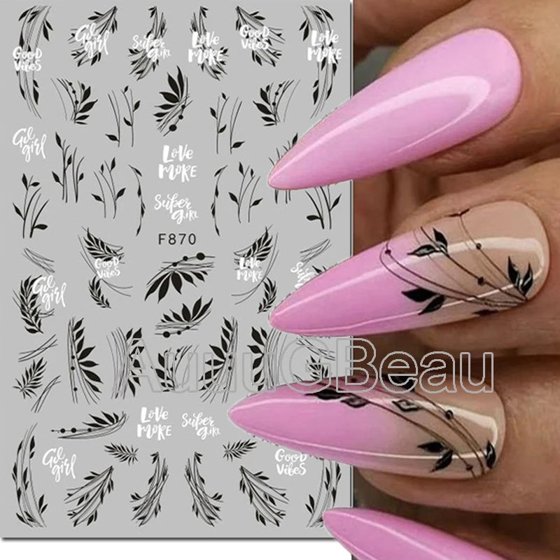 3d Nail Art Decals Geometric Lines Coconut Tree Palms Leaves Flowers Adhesive Sliders Nail Stickers Decorated Manicure