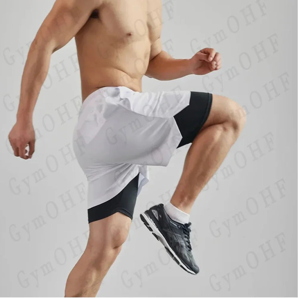 Goku Anime Running Shorts Men Fitness Gym Training 2 in 1 Sports Shorts Quick Dry Workout Jogging Double Deck Shorts