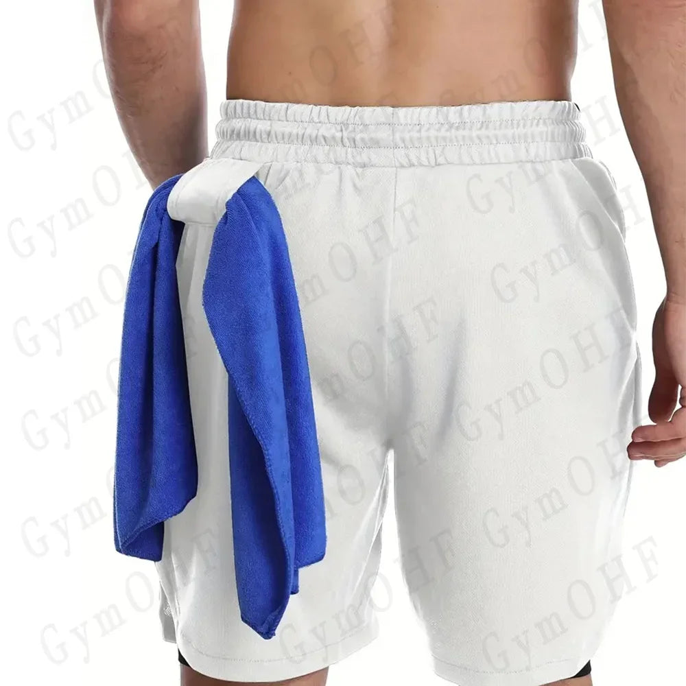 Goku Anime Running Shorts Men Fitness Gym Training 2 in 1 Sports Shorts Quick Dry Workout Jogging Double Deck Shorts