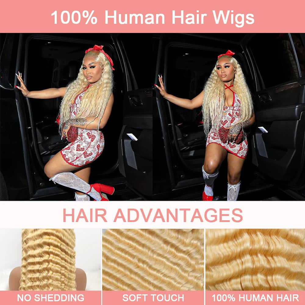40 Inch Honey Blonde 613 HD Lace Frontal Wig 13x6 Curly Wigs Preplucked Loose Deep Wave Wigs Human Hair 13x4 Lace Frontal Wig