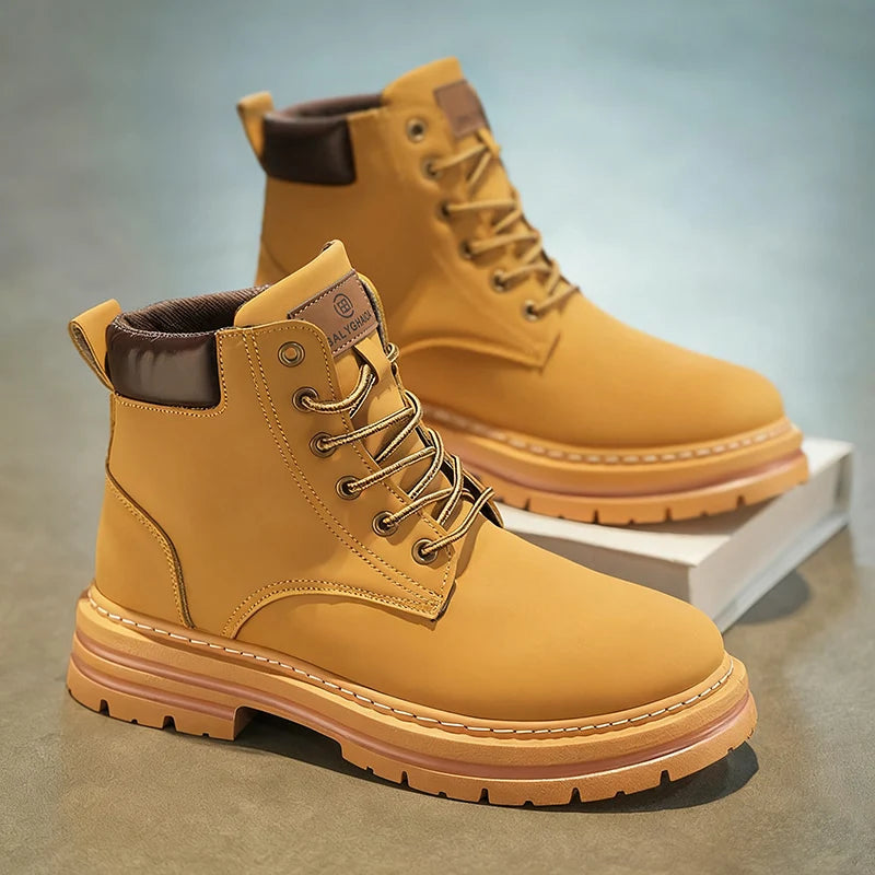 1-Pair MAINALUN Men's & Women's Heavy-Duty All-Terrain High-Top Boots - PU/Fabric Upper, Beige/Tan Lace-Up Ankle/Boot Boots with