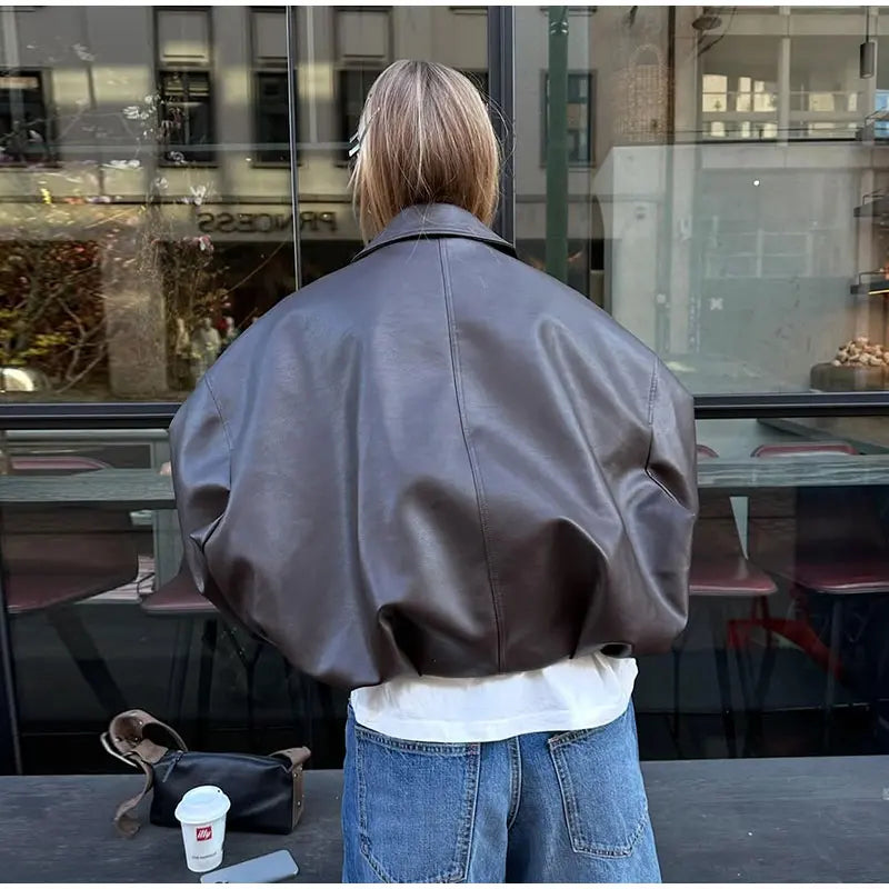 Chaqueta Bomber de Cuero PU Estilo Vintage