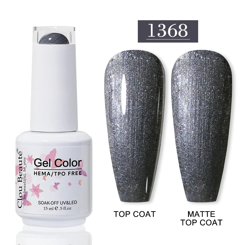 Clou Beaute Glitter Gel Nail Varnishes Winter Color Sparkling Sequins Soak Off UV LED Varnish Nail Art Decoration Base Top Coat