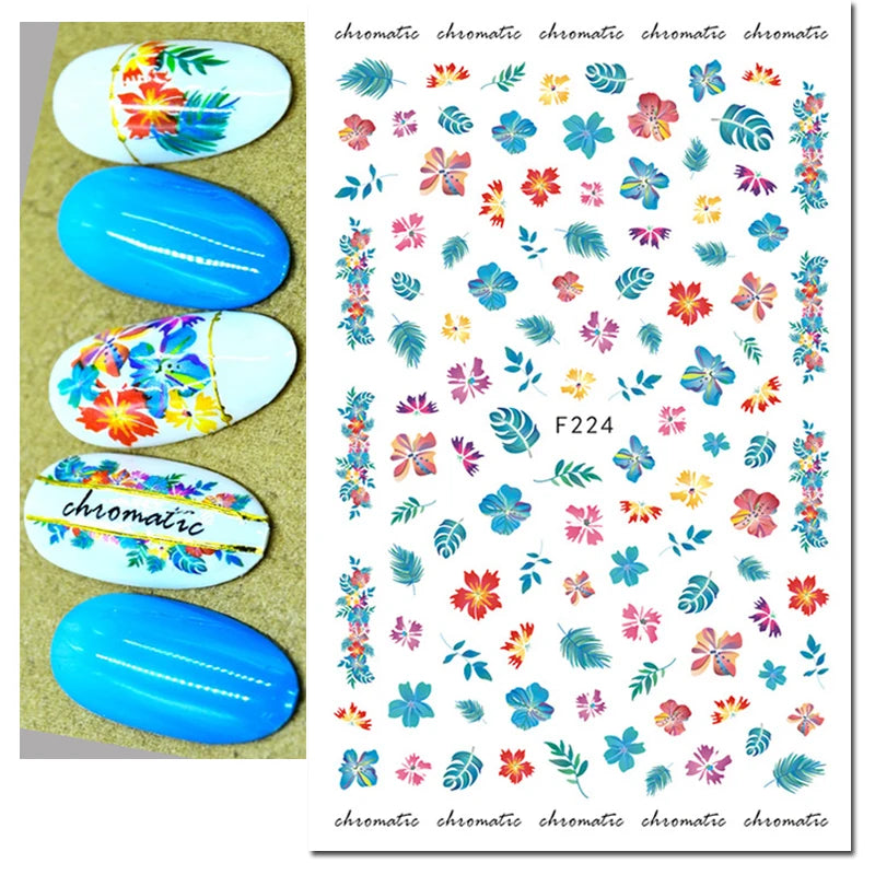 3d Nail Art Decals Geometric Lines Coconut Tree Palms Leaves Flowers Adhesive Sliders Nail Stickers Decorated Manicure