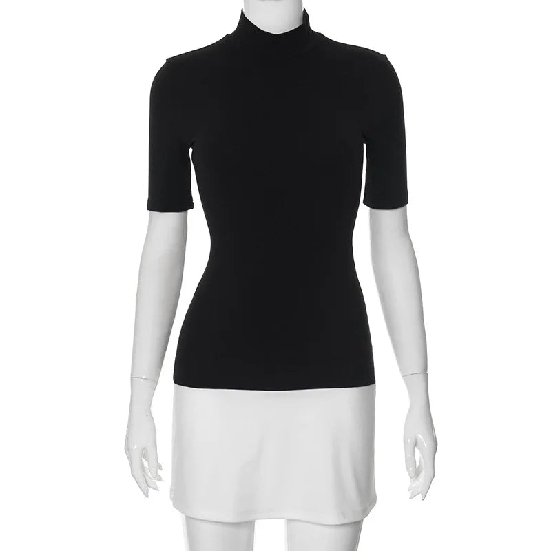 Contrast Color Bodycon Dress For Women Summer Clothing Turtleneck Vestidos Elegantes Para Mujer Half Sleeves Mini Streetwear Y2k