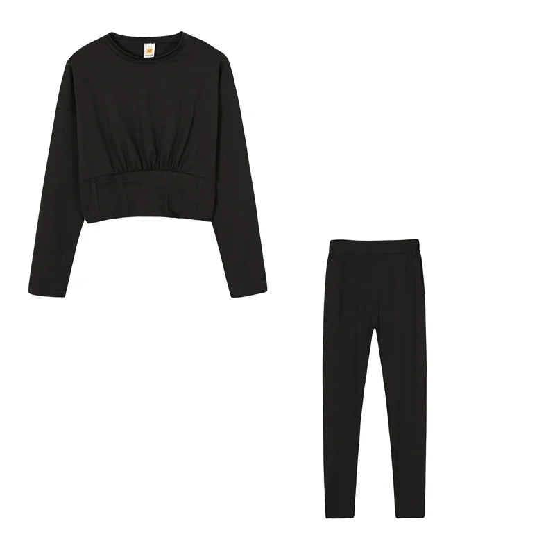 2023 Autumn New Women's Pure Color Sports Waist Suit Fashion Casual Two-piece Set