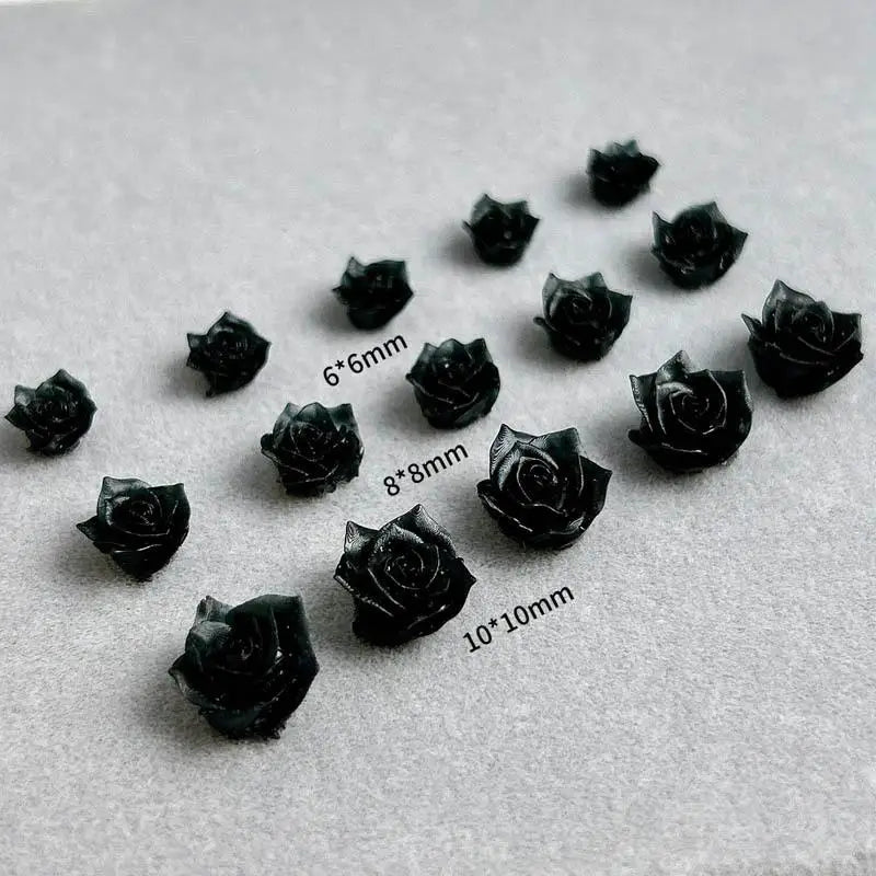 30PCS Resin Minimalist Black Rose Nail Art Charms 3D Cool RoseFlowers Nail Decoration Accessories for DIY Manicure Crafts