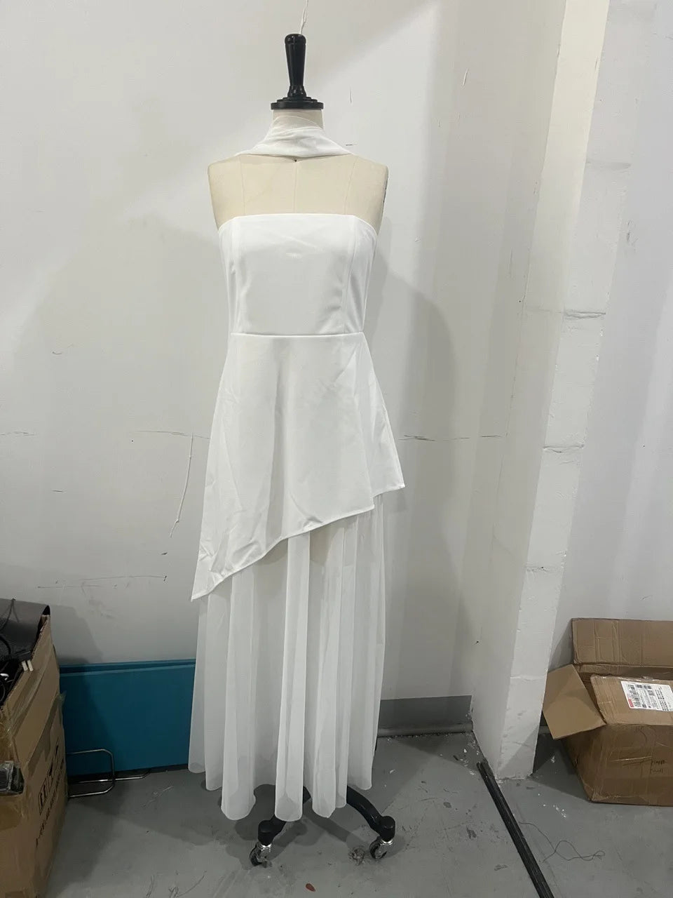 Elegant Women's Strapless Ribbon Long Dress Mesh Maxi Dresses Summer Evening Party Wedding Guest White Yellow Burgundy Brown New