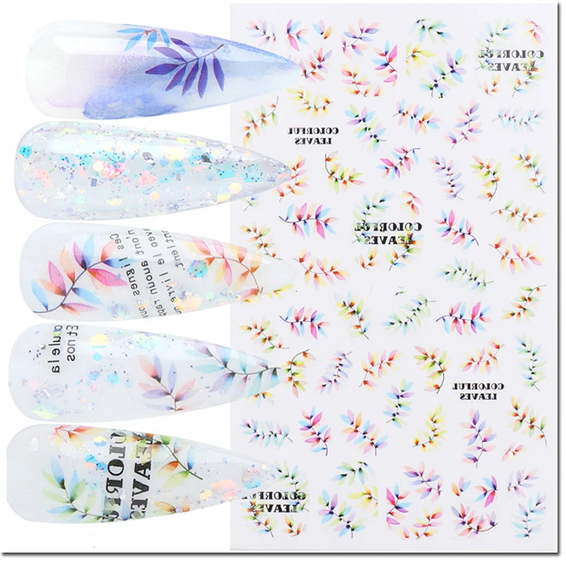 3d Nail Art Decals Geometric Lines Coconut Tree Palms Leaves Flowers Adhesive Sliders Nail Stickers Decorated Manicure