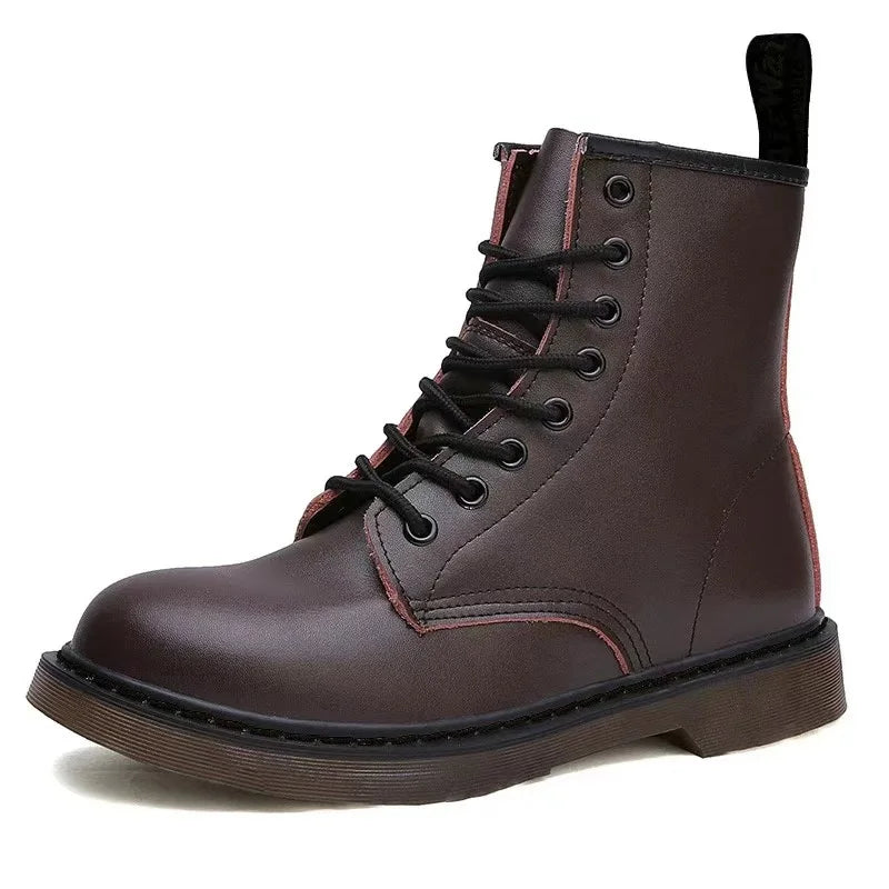Fashion British Casual Leather Boots Men's High Top Boots Four Season Outdoor Work Shoes Anti Slip And Comfortable Black Boots ﻿