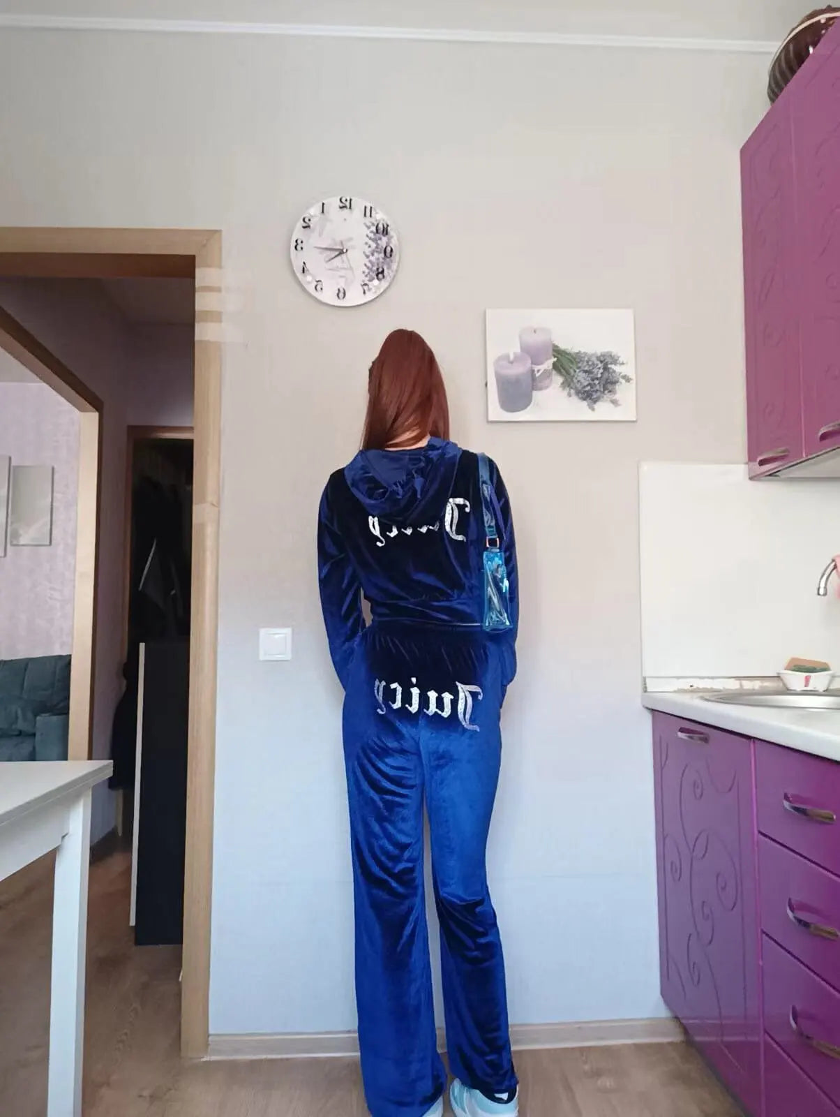 Ladies Casual Sportswear Set Pure Color Letter Rhinestone Long Sleeve Hoodie Loose Pants Two Piece Set Street Style Polyester