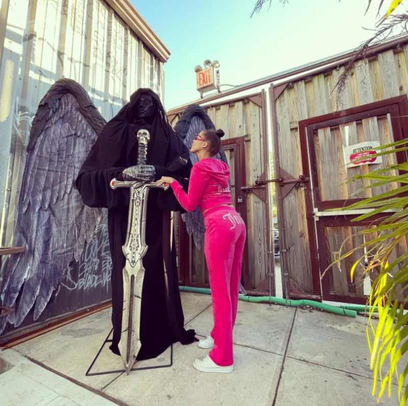 Ladies Casual Sportswear Set Pure Color Letter Rhinestone Long Sleeve Hoodie Loose Pants Two Piece Set Street Style Polyester