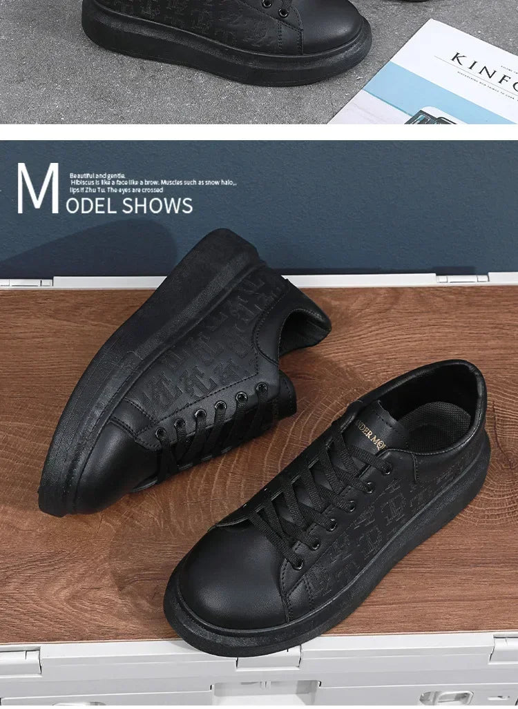 2025 New Men's Shoes Spring and Autumn Flat-soled Casual Leather Shoes Sports Shoes Black and White Men's Thick-soled Breathable