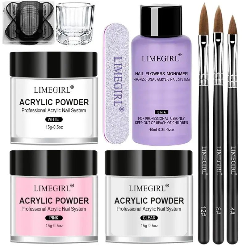 Nail Acrylic Powder and Liquid Monomer Nails Art Decoration For Manicure Set Kit Crystal Nail Glitter 3D Nail Tips Carving Tools