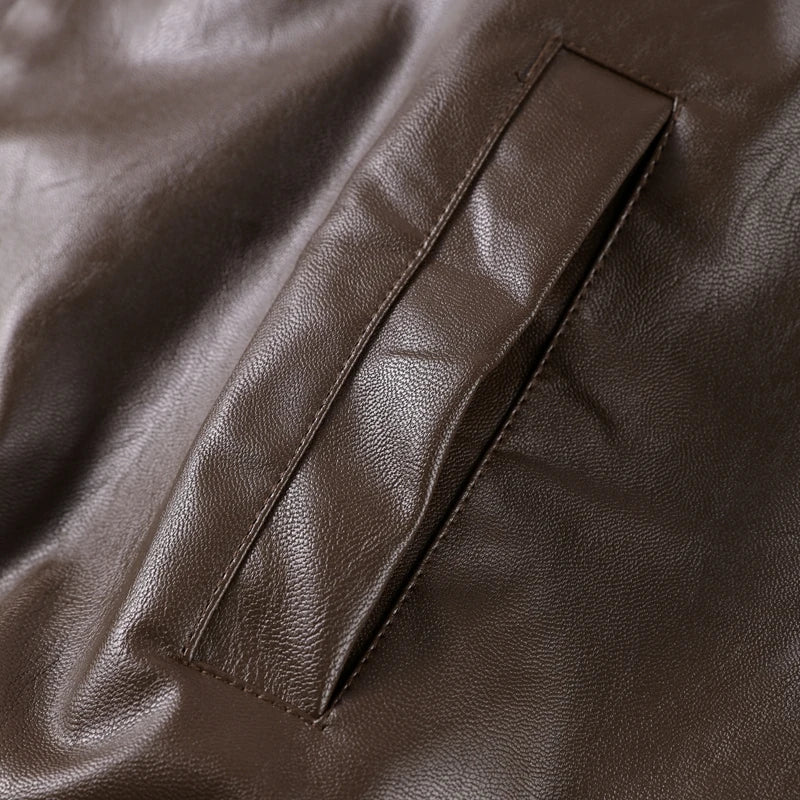 Chaqueta Bomber de Cuero PU Estilo Vintage