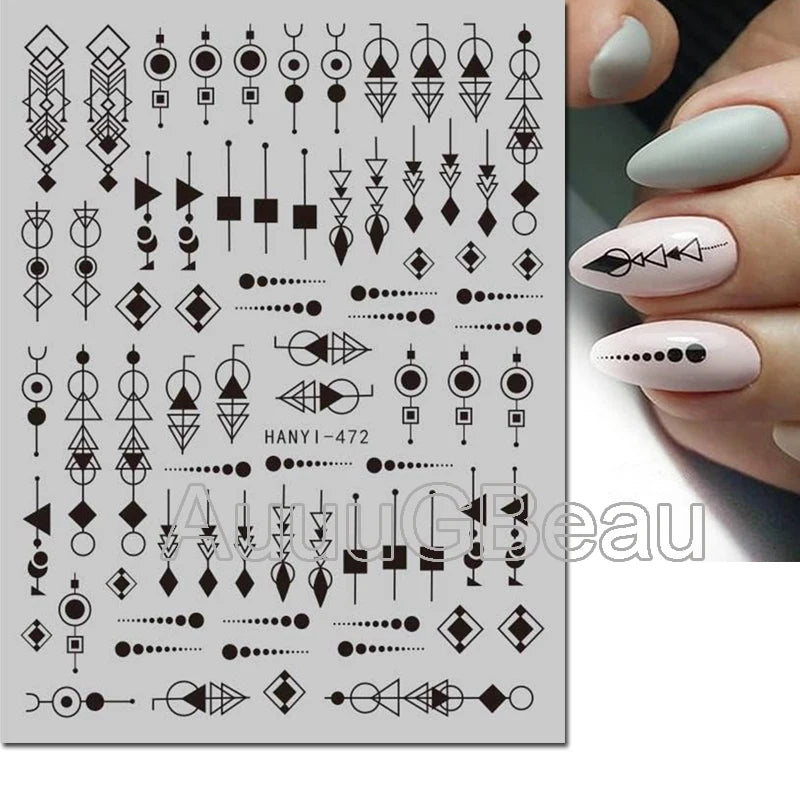 3d Nail Art Decals Geometric Lines Coconut Tree Palms Leaves Flowers Adhesive Sliders Nail Stickers Decorated Manicure