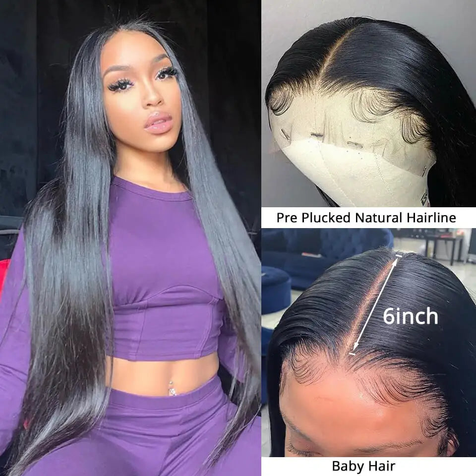 30 40 Inch Bone Straight 13x6 HD Lace Frontal Wigs Pre Plucked Brazilian Transparent Lace Front Human Hair For Women 200 Density