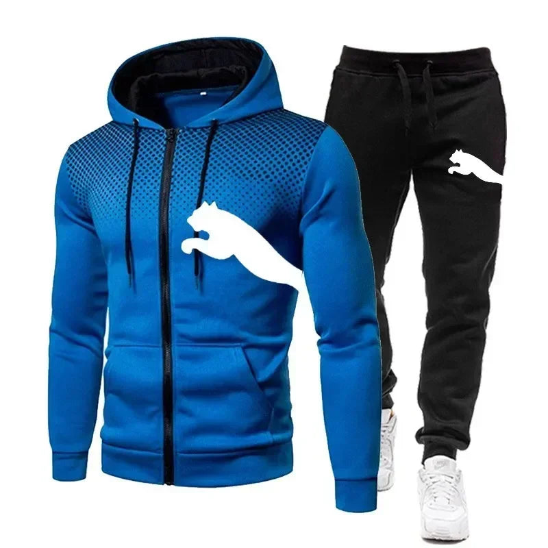 2025 Men's Autumn and Winter Hooded Sweatshirt Set, Hooded Sweatshirt + Pants Set, Sports Running Leisure Wear