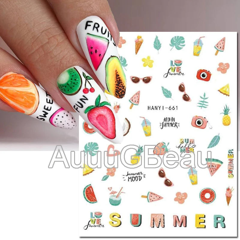 3d Nail Art Decals Geometric Lines Coconut Tree Palms Leaves Flowers Adhesive Sliders Nail Stickers Decorated Manicure