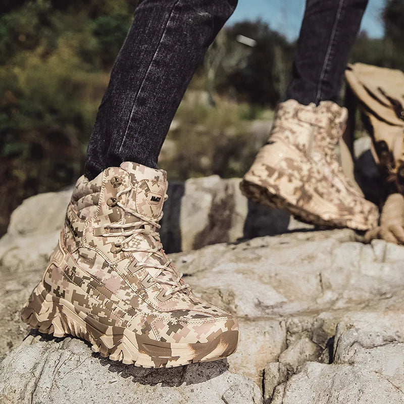 Men's New Large Outdoor Training Boots Outdoor Camouflage High Top Boots Anti slip and Wear resistant Mountaineering Shoes 39-46