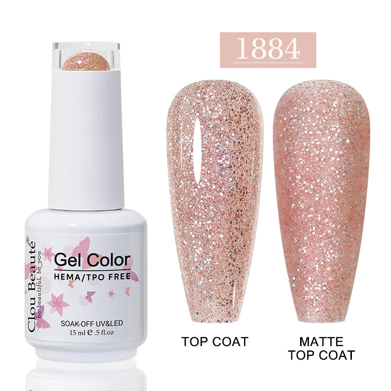 Clou Beaute Glitter Gel Nail Varnishes Winter Color Sparkling Sequins Soak Off UV LED Varnish Nail Art Decoration Base Top Coat