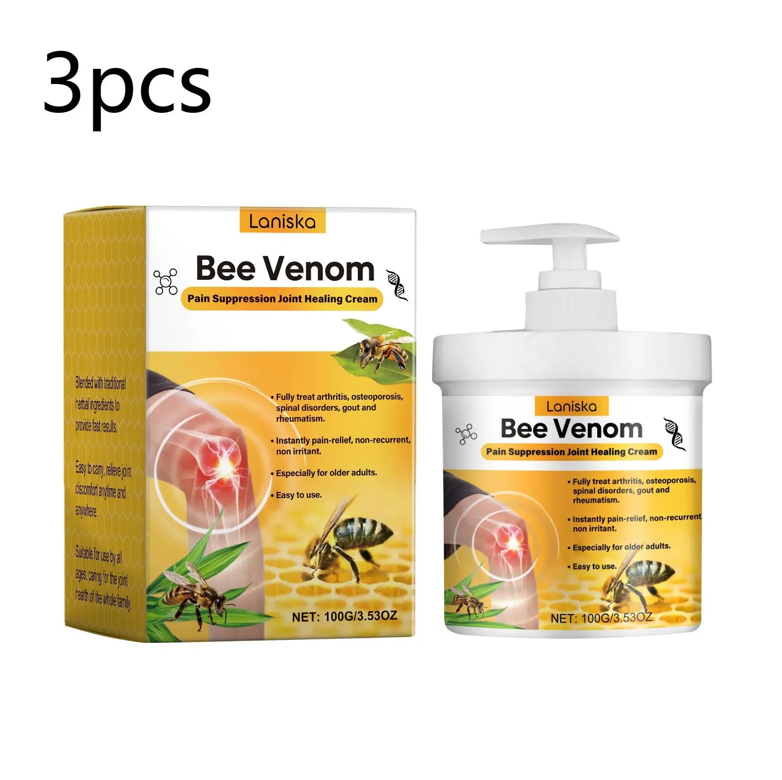 3.53fl.oz Bee Venom Joint Cream - Hypoallergenic and Soothing Moisturizing Lotion with a Light Fragrance for All Skin Types