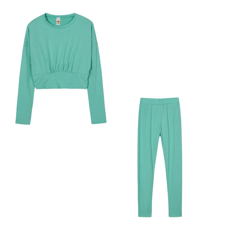 2023 Autumn New Women's Pure Color Sports Waist Suit Fashion Casual Two-piece Set