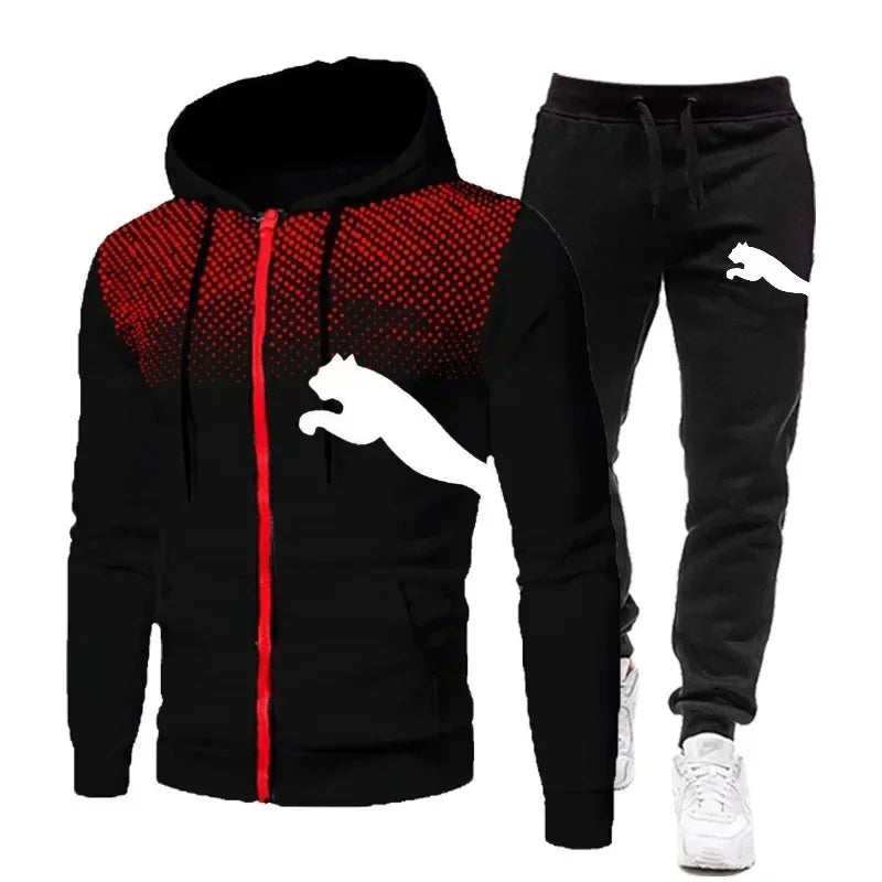 2025 Men's Autumn and Winter Hooded Sweatshirt Set, Hooded Sweatshirt + Pants Set, Sports Running Leisure Wear