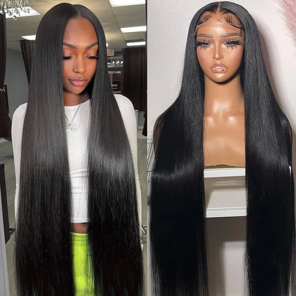 30 40 Inch Bone Straight 13x6 HD Lace Frontal Wigs Pre Plucked Brazilian Transparent Lace Front Human Hair For Women 200 Density