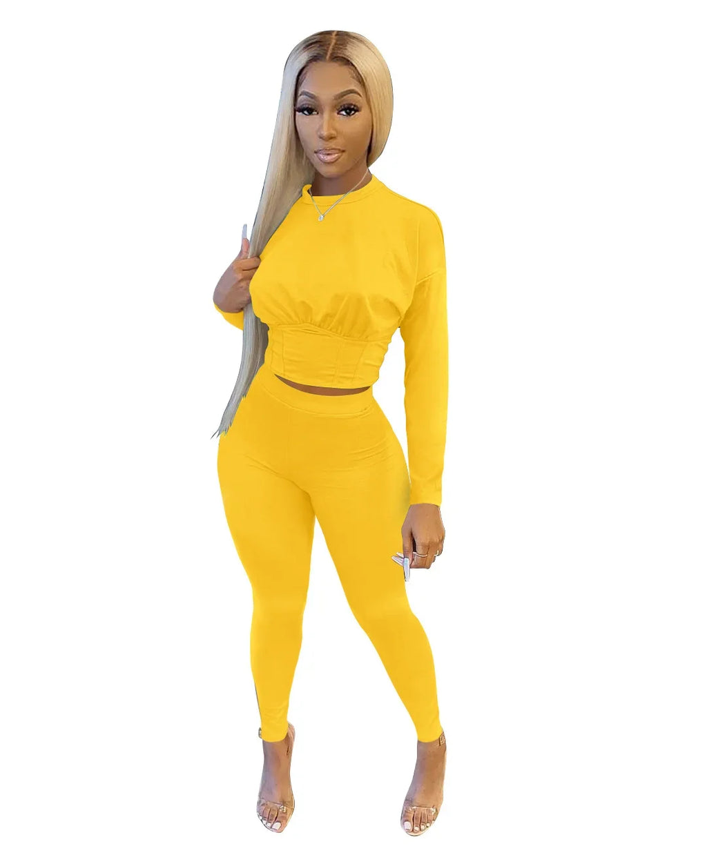 2023 Autumn New Women's Pure Color Sports Waist Suit Fashion Casual Two-piece Set